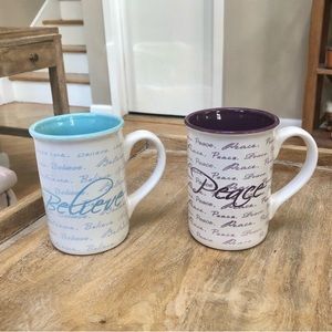 Set of 2 Gibson Peace and Believe China Mugs